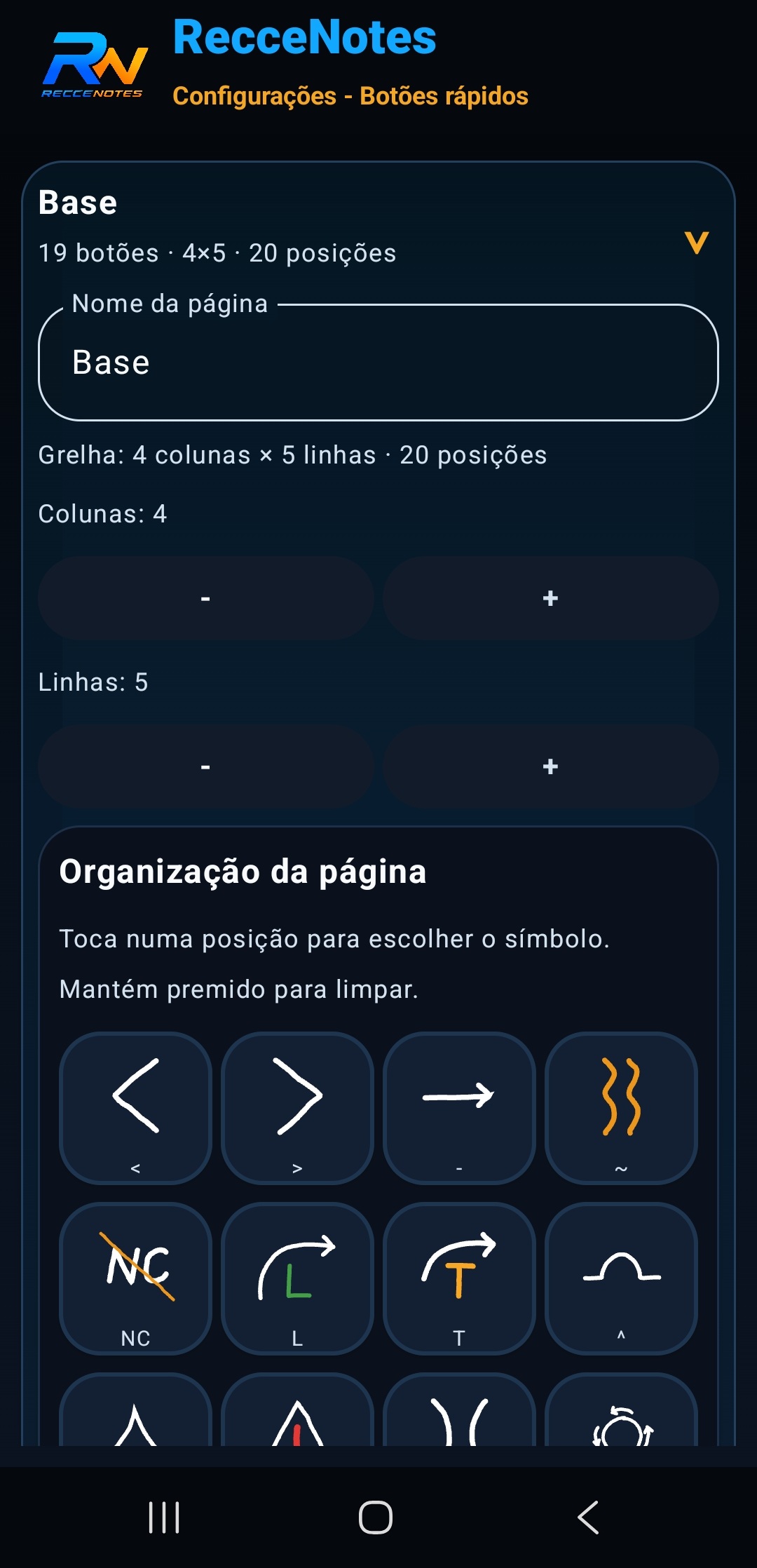 Telefone com botões rápidos do RecceNotes