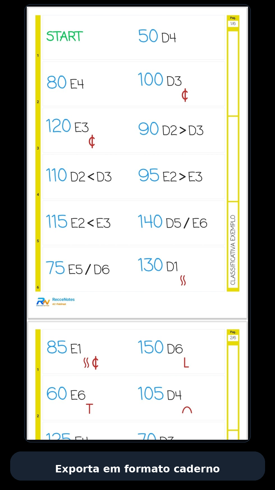 PDF em formato caderno gerado pela RecceNotes